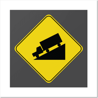 Caution Road Sign Truck Down Grade Posters and Art